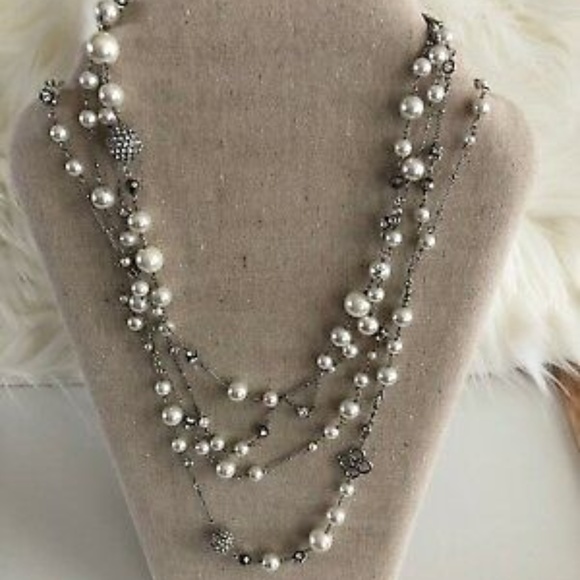 Stella & Dot | RARE Silver Glass Pearl Pavé Crystal Encrusted Madeline N… - Picture 9 of 11